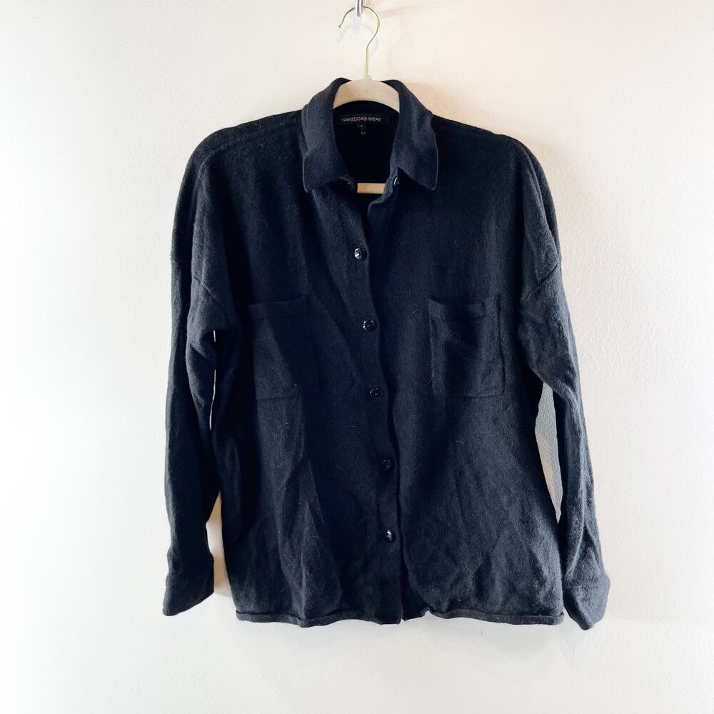 Naked Cashmere Rue Long Sleeve Button Up Polo Shirt Sweater Black Small